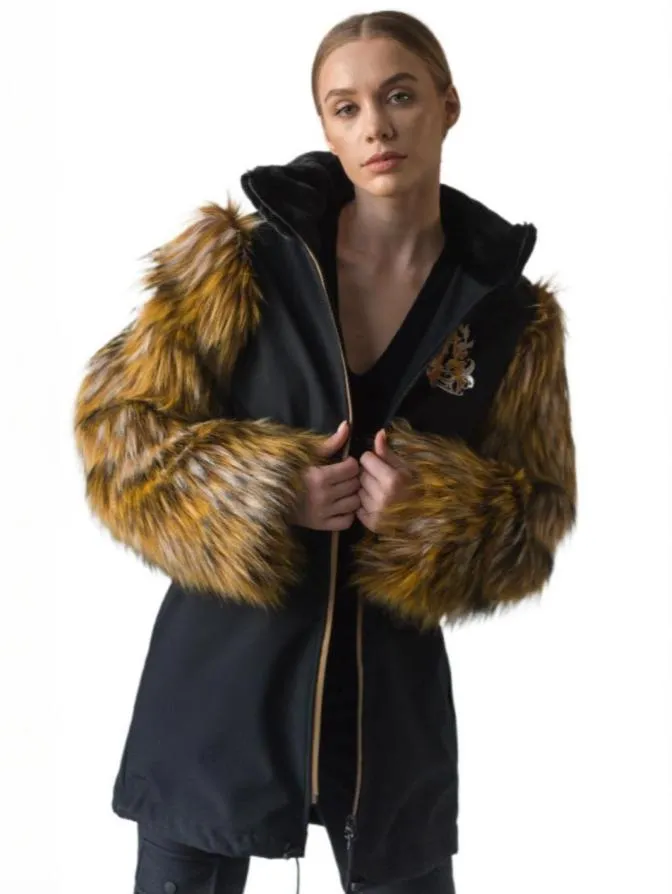 Куртка парка непродуваемая Fashion Style черная Лисица от Army of Girls Куртка парка непродуваемая Fashion Style черная Лисица брендовая одежда